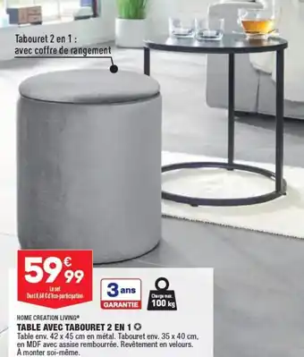 ALDI HOME CREATION LIVING TABLE AVEC TABOURET 2 EN 1 offre