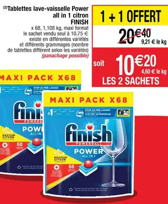 Cora x Carrefour (2) Tablettes lave-vaisselle Power all in 1 citron FINISH offre