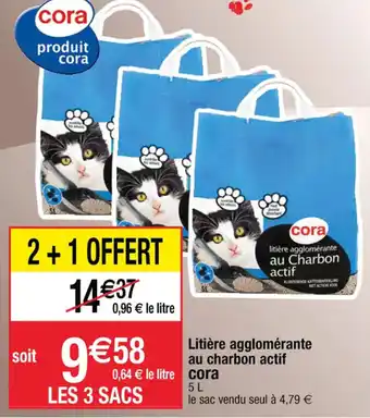 Cora x Carrefour Litière agglomérante au charbon actif cora offre