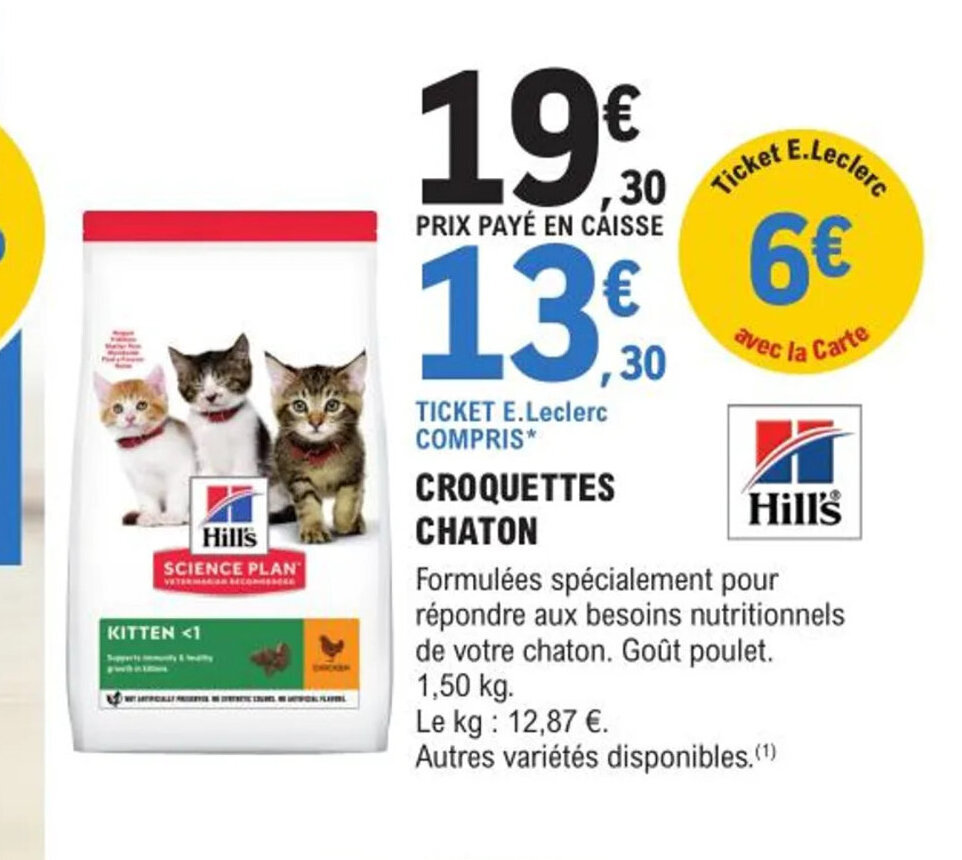Promo CROQUETTES CHATON chez E.Leclerc Nos Animeux