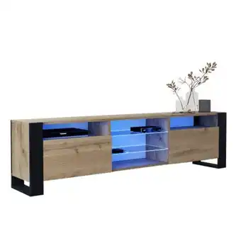 Rue du commerce Meuble tv 200 cm lovy led chêne mat et porte chêne - style industriel offre