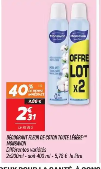 Netto DEODORANT FLEUR DE COTON TOUTE LÉGÈRE (b) MONSAVON offre