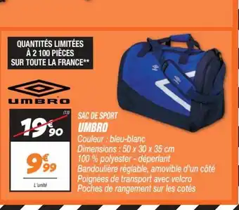 Netto (13) SAC DE SPORT UMBRO Couleur: bleu-blanc offre