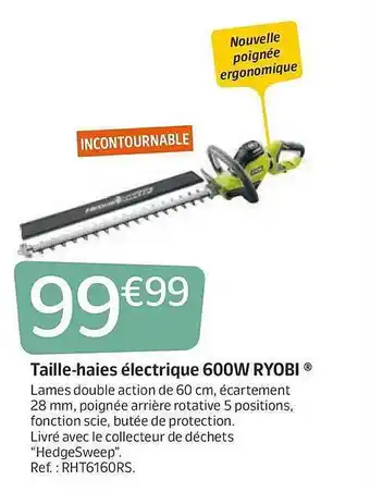 Jardiland Taille-haies électrique 600w Ryobi offre