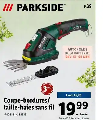 Lidl PARKSIDE Coupe-Bordures/ Taille-Haies Sans Fil offre