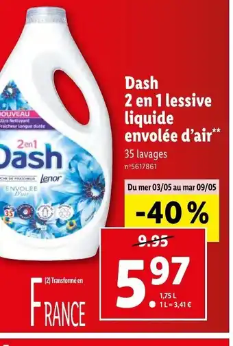 Lidl Dash 2 en 1 lessive liquide envolée d'air** offre