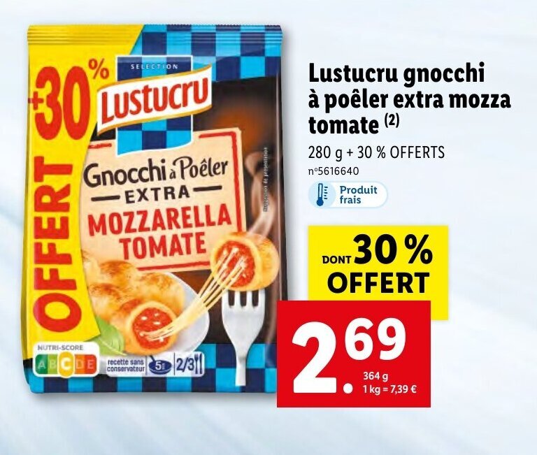 Promo Lustucru gnocchi à poêler extra mozza tomate (²) chez Lidl