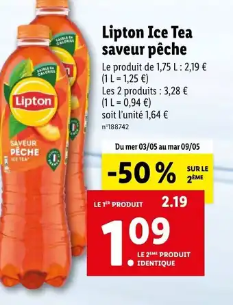 Lidl Lipton Ice Tea saveur pêche offre