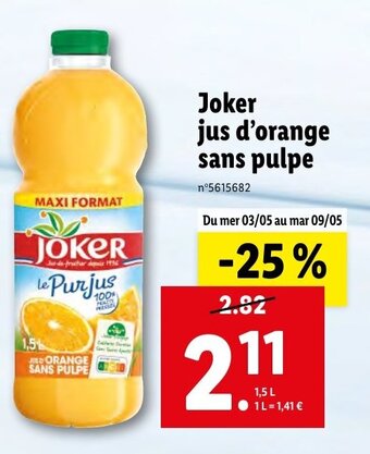 Lidl Joker jus d'orange sans pulpe offre
