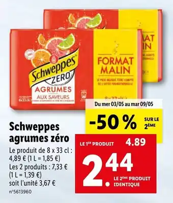 Lidl Schweppes agrumes zéro offre