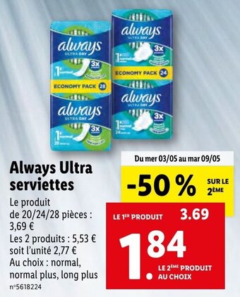 Lidl Always Ultra serviettes offre