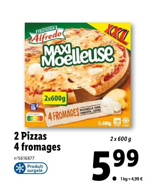 Promo TRATTORIA Alfredo 2 Pizzas 4 fromages chez Lidl