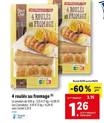 Lidl 4 ROULÉS 12 AU FROMAGE offre