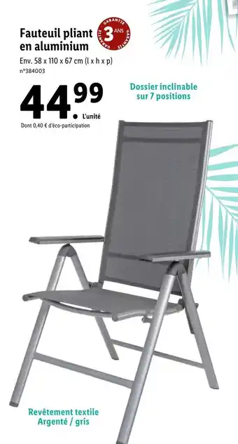 Lidl Fauteuil pliant en aluminium offre