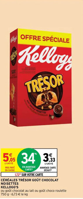 Intermarché CÉRÉALES TRÉSOR GOÛT CHOCOLAT NOISETTES KELLOGG'S offre