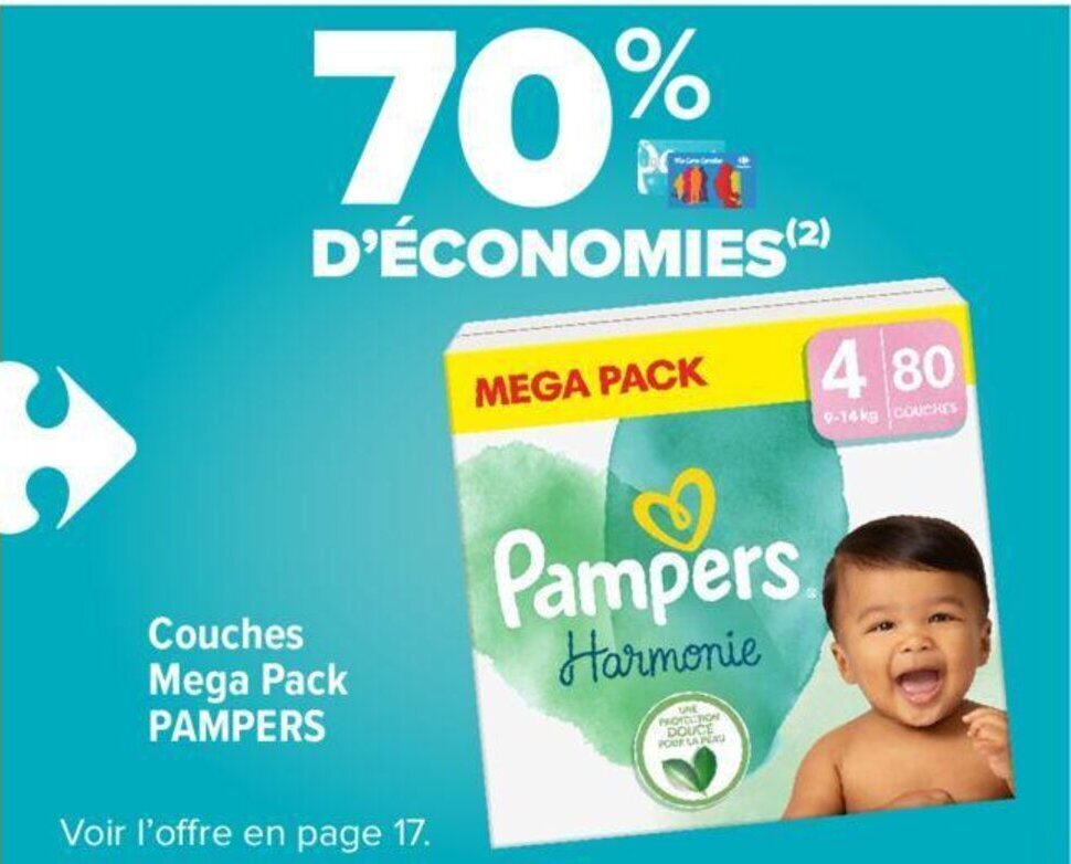 Promo Couches Mega Pack PAMPERS chez Carrefour