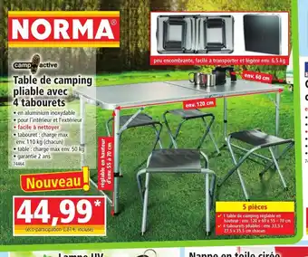 Norma Table de camping pliable avec 4 tabourets offre