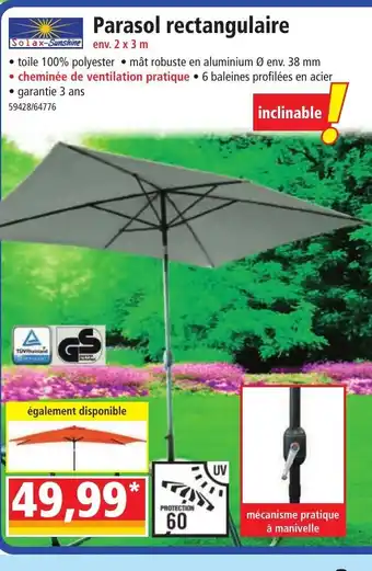Norma Parasol rectangulaire offre