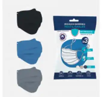 Top Office Lot de 3 masques barrières réutilisables - anti projection - assorti offre