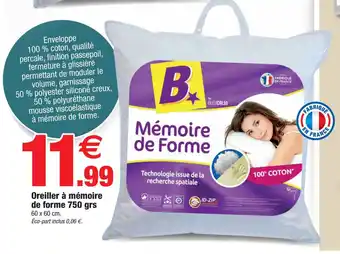 Bazarland Oreiller à mémoire de forme 750 grs 60 x 60 cm. offre