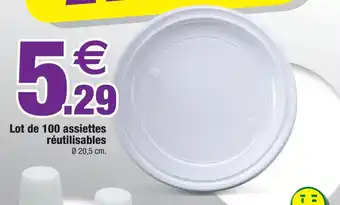 Bazarland Lot de 100 assiettes réutilisables Ø 20,5 cm. offre