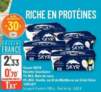 G20 Yaourt SKYR Recette Islandaise 1% M.G. Noix de coco, offre