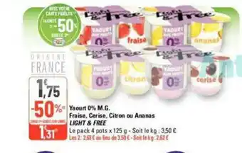 G20 Yaourt 0% M.G. Fraise, Cerise, Citron ou Ananas LIGHT & FREE offre