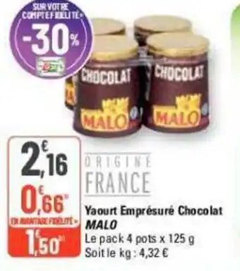G20 Yaourt Emprésuré Chocolat EN ANTARE FEITE MALO offre