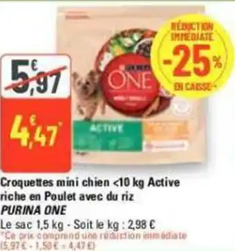 G20 Croquettes mini chien <10 kg Active riche en Poulet avec du riz PURINA ONE offre