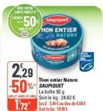 G20 Thon entier Nature SAUPIQUET offre