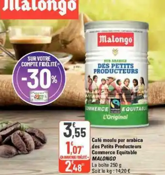 G20 Café moulu pur arabica des Petits Producteurs Commerce Equitable Malongo offre