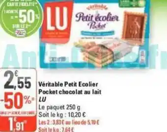 G20 Véritable Petit Ecolier Pocket chocolat au lait LU offre