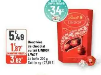 G20 Bouchées de chocolat au lait lindor Lindt offre