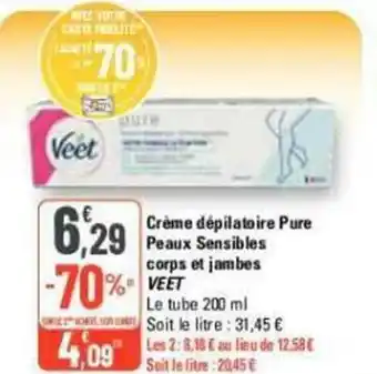 G20 Crème dépilatoire Pure Peaux Sensibles corps et jambes Veet offre