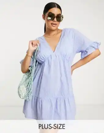 Influence plus - robe de plage droite - bleu et rayures blanches