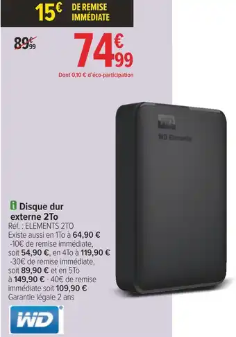 Carrefour Wd disque dur externe 2to offre