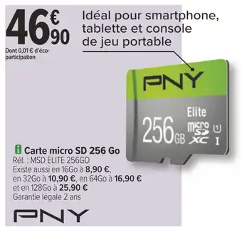 Carrefour Pny carte micro sd 256 go offre