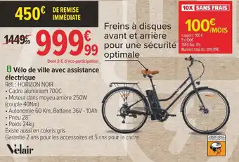 Carrefour Velair vélo de ville avec assistance électrique offre