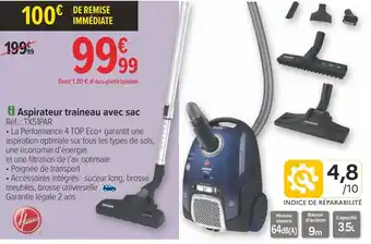 Carrefour Hoover aspirateur traineau avec sac offre