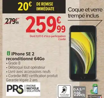 Carrefour Iphone se 2 reconditionné 64go offre
