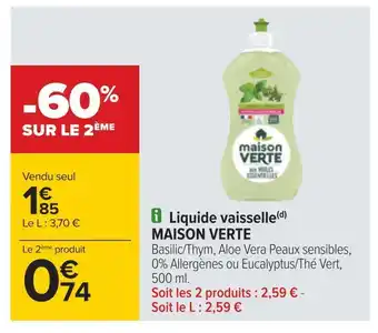 Carrefour Maison verte liquide vaisselle(d) offre