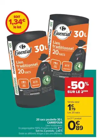 Carrefour Carrefour 20 sacs poubelle 30 l offre