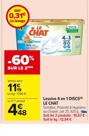 Carrefour Market Le chat lessive 4 en 1 discs(d) offre