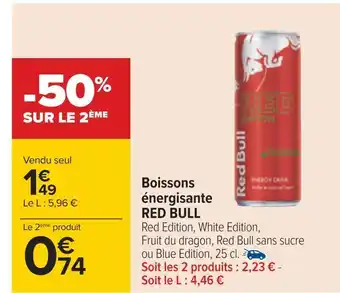 Carrefour Red bull boissons énergisante offre