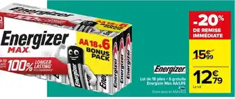 Carrefour Lot de 18 piles + 6 gratuite Energizer Max AA/LR6 offre