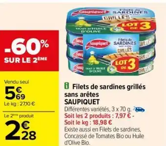Carrefour Filets de sardines grillés sans arêtes SAUPIQUET offre
