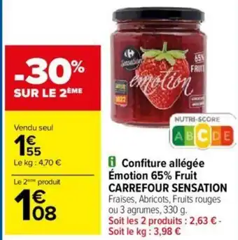 Carrefour B Confiture allégée Émotion 65% Fruit CARREFOUR SENSATION offre