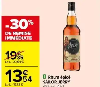 Carrefour i Rhum épicé SAILOR JERRY 40% vol., 70 cl. offre
