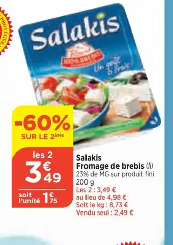 Bi1 Salakis Fromage de brebis (A) 23% de MG sur produit fini 200 g Les 2: 3,49 € offre