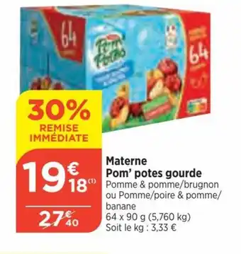 Bi1 Materne Pom' potes gourde Pomme & pomme/brugnon ou Pomme/poire & pomme/ banane offre